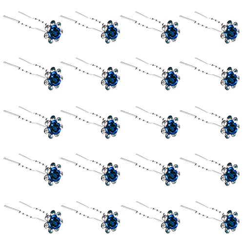QIUTIMIY 20 Pack (Navy) Crystal Hair Pins Rose Flower Rhinestone Hair Clips for Bridal Wedding Women Hair Jewelry Accessories, with Clear Container - color: Rose Flower-Navy
