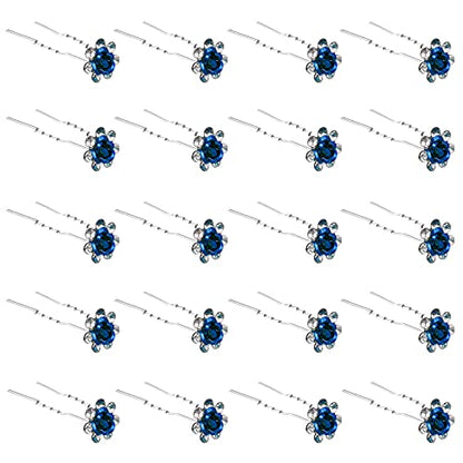 QIUTIMIY 20 Pack (Navy) Crystal Hair Pins Rose Flower Rhinestone Hair Clips for Bridal Wedding Women Hair Jewelry Accessories, with Clear Container - color: Rose Flower-Navy