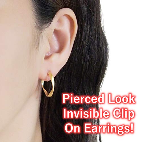 Women's Twisted Invisible Hoop Clip On Earrings Gold Silver Textured Comfortable Non Pierced Earrings - color: Twisted Gold