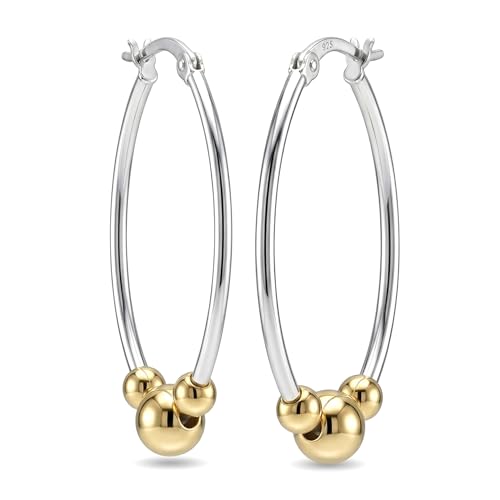 LeCalla 925 Sterling Silver Hoop Earrings for Women | Lightweight Two-Tone & Gold-Plated Hoops Earring Jewelry | Bead Ball & Evil Eye Click-Top Round & Oval Hoop Earrings Jewelry Gifts - color: Gold-Plated Oval