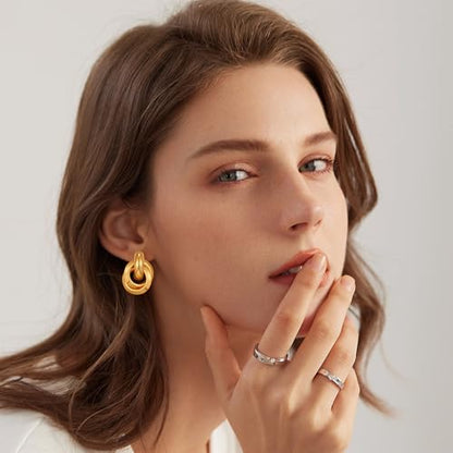 Gold Geometric Clip On Earrings for Women Chunky Gold Knot Link Clip Earrings Trendy Jewelry - color: Gold-C