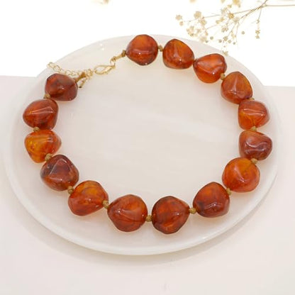 We We Chunky Colorful Beaded Necklace for Women Large Boho Statement Bead Chokers Necklaces Turquoise Blue Big Beads Jewelry Neck Summer Beach - color: big bead amber