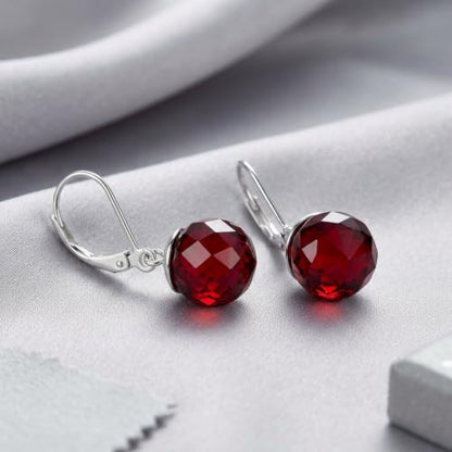 Pearl Leverback Earrings for Women Dangle Round Gemstone Earrings Birthstone Jewelry Gift Anniversary for Her - color: 01 January birthstone