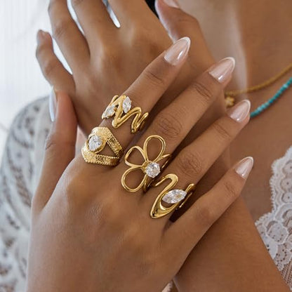 Gold-Plated Butterfly Ring with Dangling Chains and Cubic Zirconia, Adjustable Statement Ring,Cocktail Party Minimalist Ring for Women - style: Style C