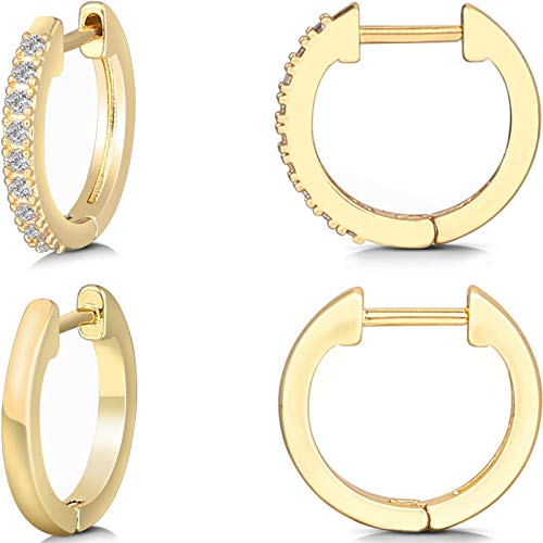 Gacimy Hoop Earrings for Women 14K Gold Plated Cartilage Stud Small Huggie Ear Cuff - color: Rose Gold & CZ, size: 13MM