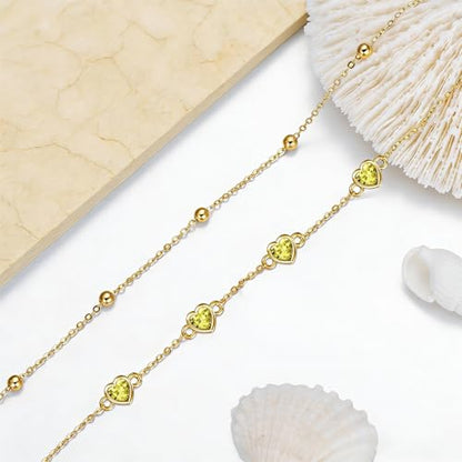 Midari 18K Yellow Gold Gemstone Birthstone Anklet Bracelet Heart Jewelry with 12 Months Birthstone Birthday Gifts for Women Wife Her Daughter Mom - color: 11-Nov-Citrine, size: Bracelet 7"-9"