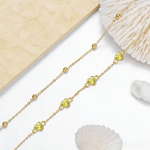 Midari 18K Yellow Gold Gemstone Birthstone Anklet Bracelet Heart Jewelry with 12 Months Birthstone Birthday Gifts for Women Wife Her Daughter Mom - color: 11-Nov-Citrine, size: Anklet 9"-11"