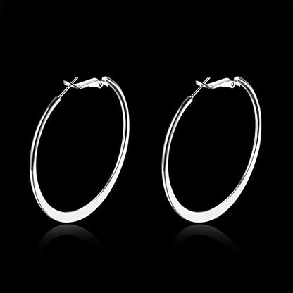Gold Hoop Earrings,18K Gold Plated Rounded Hoops Earrings for Women - color: White-Flattened-2"
