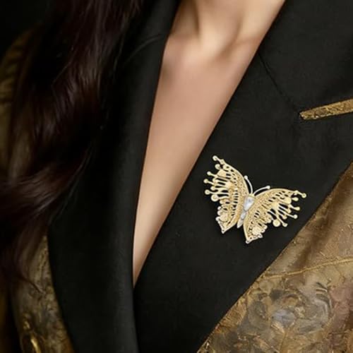 Dainty Rhinestone Butterfly Brooch for Women Men Chic Cute Sparkly Crystal Animal Lapel Pins for Suit Dress Hat Bag Tie Wedding Holiday Accessories Jewelry - color: Golden