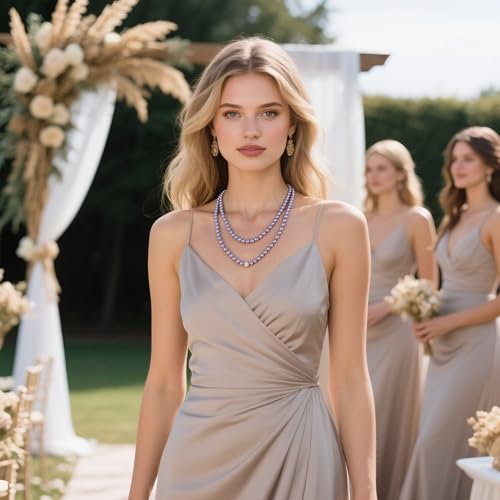 Long Pearl Necklace for Women Dainty Zircon Bead Pearl Necklace Layered Faux Pearls Necklaces Long Wedding Long Pearl Necklace Delicate Jewelry for Brides - color: Gray-D