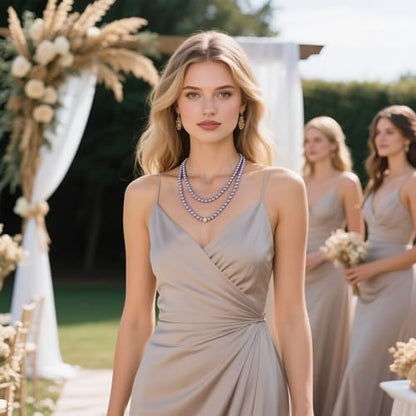 Long Pearl Necklace for Women Dainty Zircon Bead Pearl Necklace Layered Faux Pearls Necklaces Long Wedding Long Pearl Necklace Delicate Jewelry for Brides - color: Gray-D