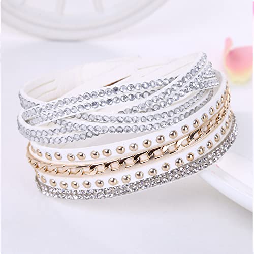 Long tiantian Leather Wrap Bracelets for Women Boho Multi Layered Bracelets Western Jewelry Hot Pink Accessories Birthday Gifts - color: 2287 white