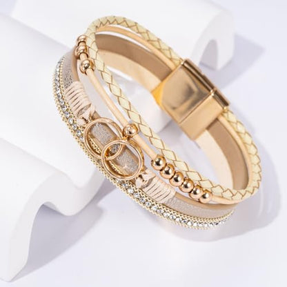 Boho Leather Wrap Bracelets Beaded Stackable Cuff Bracelet Country Concert Outfits Cowboy Cowgirl Western Jewelry Gifts for Women - color: Infinity-Gold