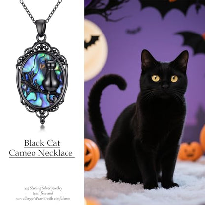 Sterling Silver Halloween Necklace Gothic Jewelry Gifts for Women Men - style: Cameo-Black Cat