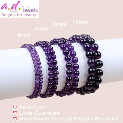 AD Beads Handmade Gemstone Stretch Elastic Bracelet Crystal Healing Reiki Nature's Beauty and Spiritual Essence Unisex (4mm, Amethyst (Love Guardian)) - color: Amethyst (Love Guardian), size: 4mm