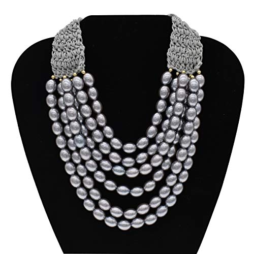 utop JNF Hand made Pearl Statement Necklace for Women Rhinestone Multilayer Crystal Necklaces Chunky Pearl Necklace Large Pearl Necklace and Earrings Set for Mother Mom's gift - color: grey pearl necklace