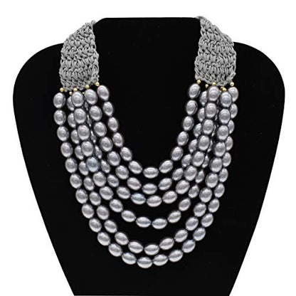 utop JNF Hand made Pearl Statement Necklace for Women Rhinestone Multilayer Crystal Necklaces Chunky Pearl Necklace Large Pearl Necklace and Earrings Set for Mother Mom's gift - color: grey pearl necklace