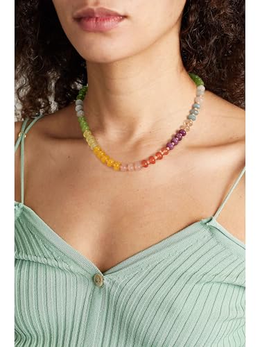 Gemstone Beaded Necklace for Women Colorful Natural Stone Freshwater Pearl Surfer Beach Rainbow Necklace Jewelry Gift - color: colorful -06
