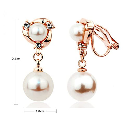 Clip On Earring For Women Pearl Non Pierced Clip Earrings - color: clip-on rose gold