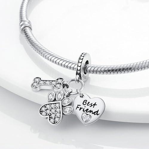 Vegas Safety Chain Sun Birthday Mom Camera Dog God Psalm Bead Pendant 925 Sterling Silver Dangle Compatible With Pandora Moments Charm Bracelet - style: Best Friend Loyal Dog Paw Puppy Bone