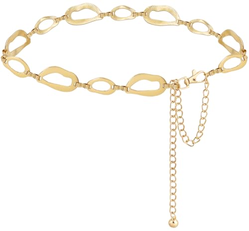 LIMHOO Women's Metal Waist Chain Belts Gold Silver Link Belt for Dresses - color: Square Gold, size: S: Length 105cm/41.3in