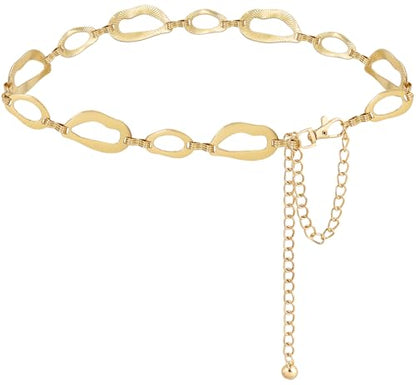 LIMHOO Women's Metal Waist Chain Belts Gold Silver Link Belt for Dresses - color: Square Gold, size: L: Length 135cm/53.1in