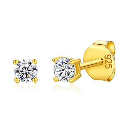 925 Sterling Silver 4 Prong Cubic Zirconia Stud Earrings for Women, Hypoallergenic, Sizes 2mm-6mm - color: Gold, size: 3mm