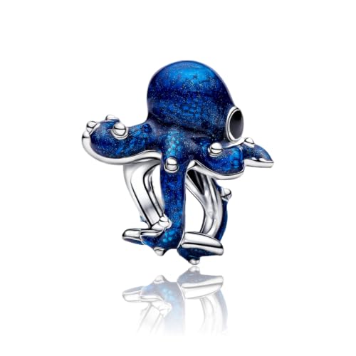 Family Love Mother Daughter Grandma Charm 925 Sterling Silver fits Bracelets Necklace Pendant Bead Charms Jewelry Gift for Women Family Friends - color: Blue Octopus Charm