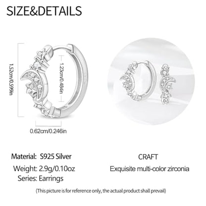 925 Sterling Silver Huggie Hoop Earrings for Women with 5A Cubic Zirconia Jewelry Birthday Gift - style: Moon