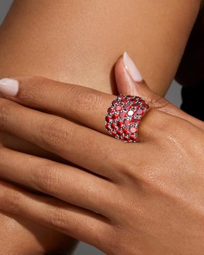 925 Sterling Silver Pave Birthstone Chunky Statement Rings for Women Men | 14K Gold Plated/Silver Large Dome Ring Birthday Cocktail Jewelry,Size 6 to 10(with Gift Box) - color: 01-Created Garnet-Jan.