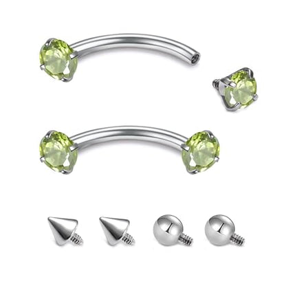 16G Eyebrow Piercing Jewelry Surgical Steel Internal Thread Curved Barbell Tiny Eyebrow Ring Vertical Labret Lip Jewelry Ear Rook Small Christmas Belly Button Ring for Women Men - color: green