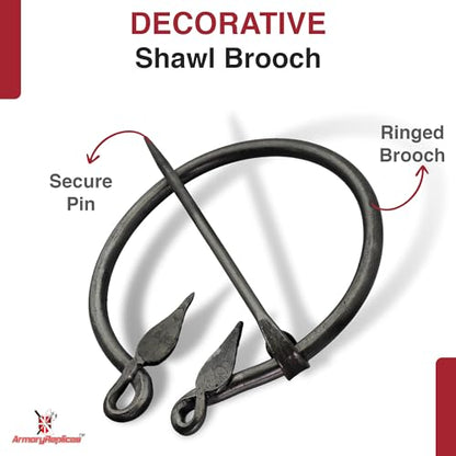 Armory Replicas™ Hand-Forged Viking & Celtic Cloak Pin Brooch – Medieval Fibula for Costumes, Reenactments, Cosplay & Historical Dress Accessories - style: Woodland Elf Ring