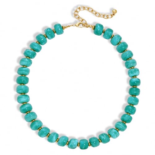 Chunky Beaded Necklace for Women Trendy Multicolor Resin Beads Choker Necklaces Boho Summer Statement Necklace Chunky Heart Jewelry - color: Bead necklace-turquoise