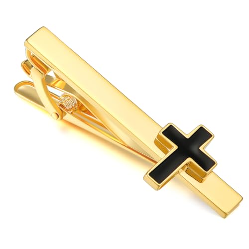 Tie Clips for Men Classic Tie Clip Set Necktie Tie Bar Clips jewelry Box Gift - color: yellow
