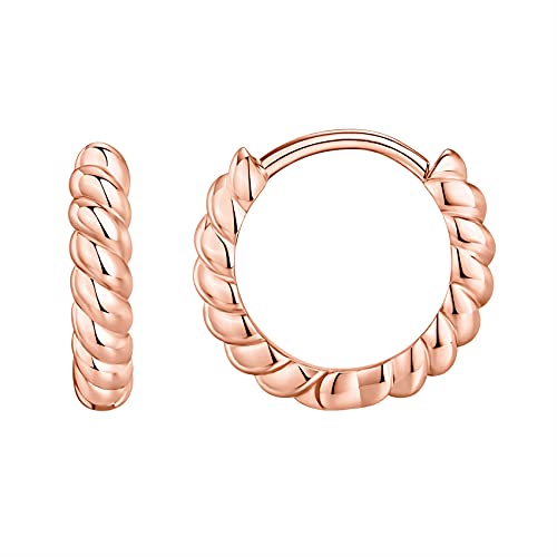 PAVOI 14K Gold Plated 925 Sterling Silver Post Twisted Huggie Earring | Women's Mini Hoop Earrings - color: Rose Gold, size: 12.5 MM