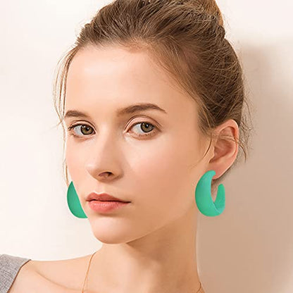 Acrylic Resin Earrings 70s 80s Colorful Hoop Earrings C Shape Trendy Chunky Cute Candy Earrings Jewelry for Women - color: Green