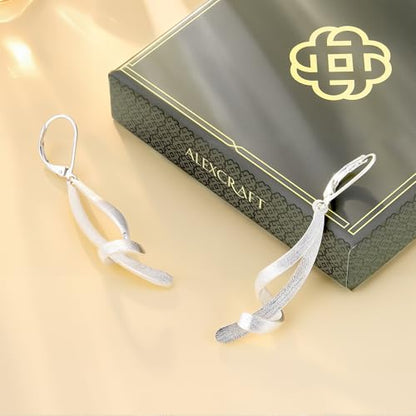 ALEXCRAFT 14K Gold/Silver Twisted Brushed Tassel Dangle Earrings for Women | Hypoallergenic Elegant Lightweight Long Twisted Tassel Dangling Drop Leverback Earrings for Women Trendy Jewelry Gifts in Box - color: Brushed_Silver