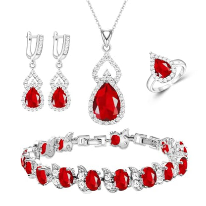 Wedding Jewelry Set for Women Gem Necklace Earrings Bracelet Luxury Jewelry Set Birthday Valentine's Day Mother's Day Christmas Prom Jewelry Gift - color: KKJ-4-Ruby Red