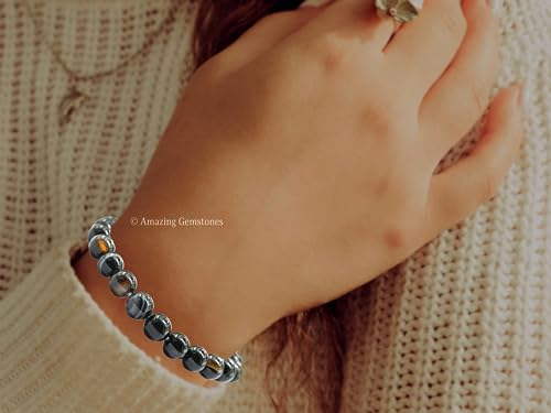 Amazing Gemstone Black Sulemani Hakik Crystal Bracelet for Women Men's Gifts - Protection Healing Crystal Bracelet - 8mm Gemstone Beaded Stretchable Bracelet Pulseras Para Hombres Mujer Stocking Stuffers Mothers Day Gift - color: Black Sulemani Hakik