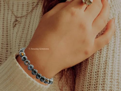 Amazing Gemstone Black Sulemani Hakik Crystal Bracelet for Women Men's Gifts - Protection Healing Crystal Bracelet - 8mm Gemstone Beaded Stretchable Bracelet Pulseras Para Hombres Mujer Stocking Stuffers Mothers Day Gift - color: Black Sulemani Hakik