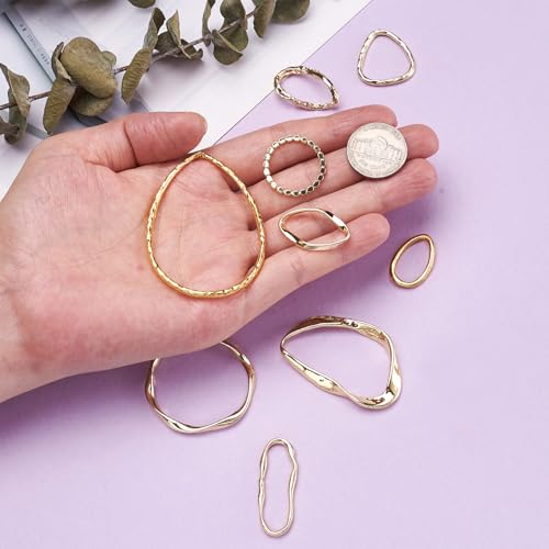 Elecrelive 54Pcs Golden Hollow Frame Pendants Twist Linking Rings 9 Styles | Open Bezel Charm Connectors Earring Beading Hoop Stainless Steel Link Ring for Earrings Bracelet Necklace Macrame Making - color: Golden 10 Styles