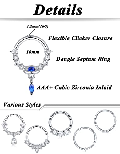 6-8Pcs 20G-18G-16G-14G Stainles Steel Clicker Ring Seamless Lip Nose Daith Cartilage Helix Tragus Hoop Ring - style: A2:10MM