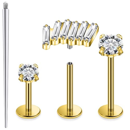 20G 18G 16G Astm F136 Titanium Internal Thread Flat Back Earrings Nose Studs Tragus Forward Helix Conch Cartilage Lobe Earring Stud Medusa Labret Monroe Lip Ring Piercing Jewelry For Women Men - color: 14K Gold Filled, size: 20G-6MM/7MM/8MM Bar-Style 3