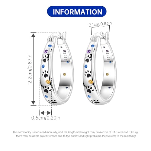 Floral Hoop Earrings 925 Sterling Silver with 14K Gold Plating – Lightweight CZ Flower Hoops | Hypoallergenic Jewelry for Women | Gift Box + Polishing Cloth - color: Paw Print Colorful Ear Hoop