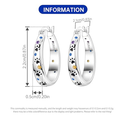 Floral Hoop Earrings 925 Sterling Silver with 14K Gold Plating – Lightweight CZ Flower Hoops | Hypoallergenic Jewelry for Women | Gift Box + Polishing Cloth - color: Paw Print Colorful Ear Hoop
