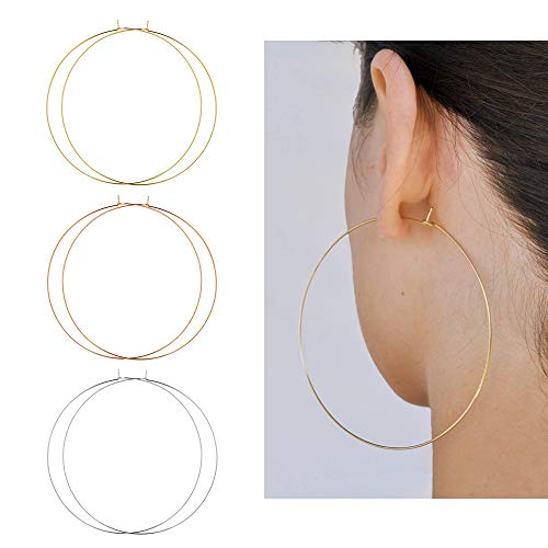 3 Pairs Thin Extra Large Hoop Earrings Set，Fashion Huge Gold Hoops 18k Gold Plated Lightweight Stainless Steel Hoops Big Geometric Round Gold Hoop Earrings Set Minimalist Jewelry for Women - size: 90MM