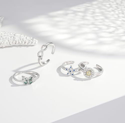 Step Forward 925 Sterling Silver Toe Rings for Women - Adjustable Infinity Daisy Starfish Butterfly Stylish Toe Ring Band for Woman - Summer Vacation Beach Boho Foot Jewelry Gifts - style: Butterfly