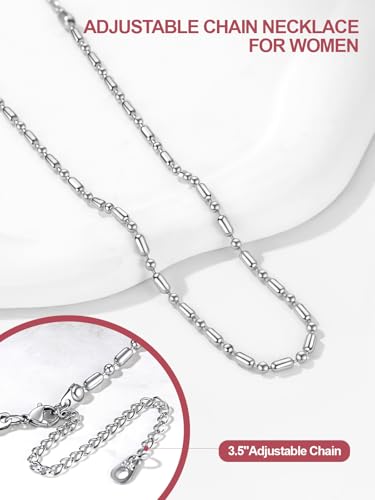 FOCALOOK Choker Necklace for Women, Double Layered Boho Beaded Choker Chain | Dainty 14K Gold Plated/Silver/Black Metal, Simple Small Satellite Beaded Chain Necklace, Hypoallergenic for Everyday Wear - color: 03.Beaded Choker-Silver