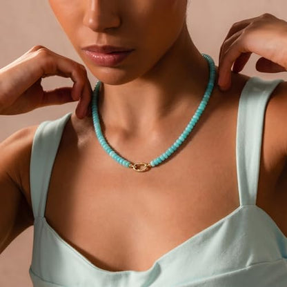 CONRAN KREMIX Colorful Stone Beaded Necklace for Women,Natural Gemstone Bead Choker Necklaces Boho Summer Beach Layering Necklace Jewelry Gift for Women - color: Light Blue