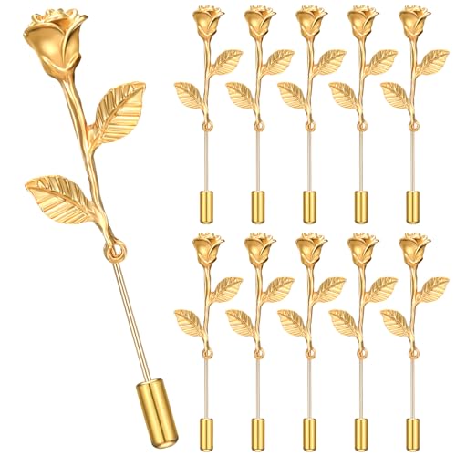 16 Pcs Fashion Rose Metal Floral Lapel Brooch Pin Suit Tuxedo Corsage Dress for Wedding Anniversary, for Women Men - color: gold, style: Classic